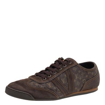 lv鞋, [二手商品] Louis Vuitton | Louis Vuitton Brown Suede And Monogram Mini Lin Canvas Low Top Sneakers Size 44.5商品图片 