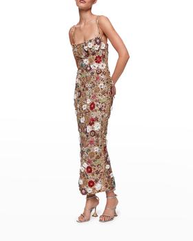 Francesca Square-Neck Beaded Sheath Gown product img