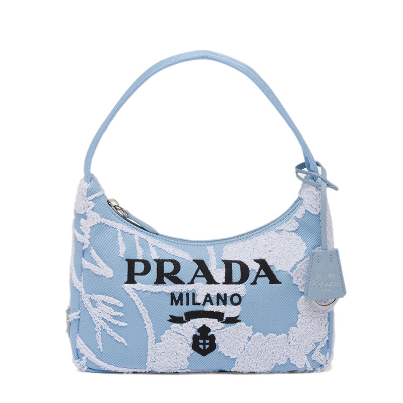 Prada | 【预售3-7天】PRADA/普拉达 22春夏新款Re-Edition 2000系列 女士天蓝色织物白色刺绣黑色徽标饰可拆卸吊饰单肩腋下包1NE515_2FJ8_F0D9K商品图片,7.9折, 包邮包税