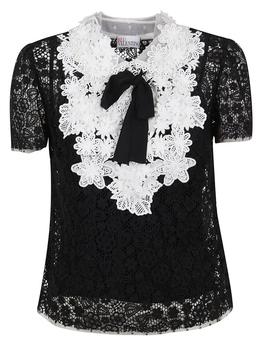 推荐REDValentino Short Sleeve Bow Embellished Lace Top商品