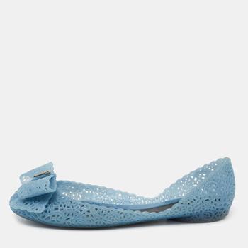 菲拉格慕芭蕾鞋, [二手商品] Salvatore Ferragamo | Salvatore Ferragamo Blue Nilly Jelly Bow Ballet Flats Size 39.5商品图片 7.7折