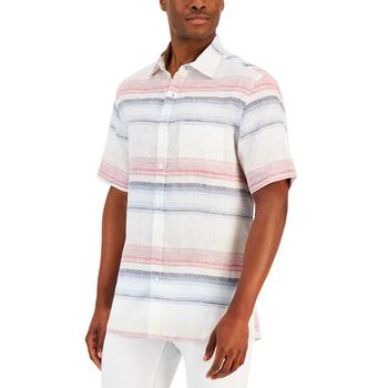 Club Room | Men's Darren Horizontal Striped Linen Short-Sleeve Shirt, Created for Macy's商品图片,