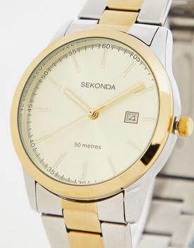 推荐Sekonda unisex bracelet watch with gold dial in mixed metal商品