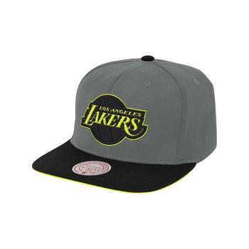 Mitchell and Ness | Men's Gray and Black Los Angeles Lakers Neon Lights Snapback Adjustable Hat商品图片,
