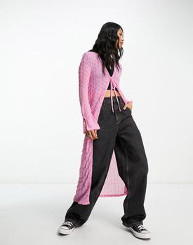 商品ONLY | Neon & Nylon textured mesh maxi cardigan in pink,商家ASOS,价格¥167图片