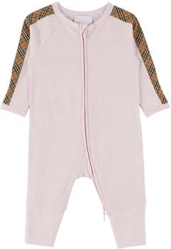 Burberry | 粉色格纹婴儿连身裤套装 