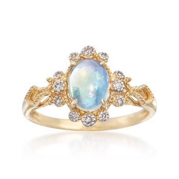 商品Ross-Simons Ethiopian Opal and Diamond-Accented Ring in 14kt Yellow Gold图片