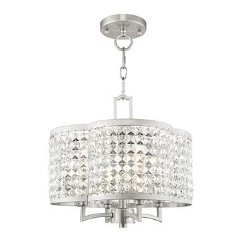 商品Livex Lighting | Four Light Brushed Nickel Convertible Mini Chandelier/Ceiling Mount,商家Lord & Taylor,价格¥8769图片