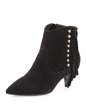 推荐Suede Side-Fringe Ankle Boot, Nero商品