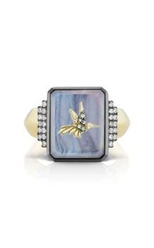 Sorellina | Sorellina - Hummingbird 18K Yellow Gold Agate; Diamond Signet Ring - Blue - US 4.5 - Moda Operandi - Gifts For Her,商家Fashion US,价格¥23542