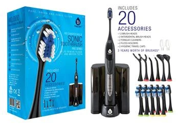 推荐PURSONIC S520 Black Ultra High Powered Sonic Electric Toothbrush with Dock Charger, 12 Brush Heads & More! (Value Pack)商品