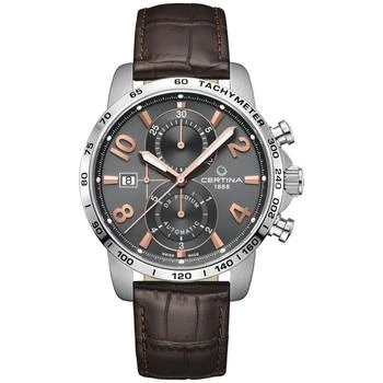 推荐Men's Swiss Automatic Chronograph DS Podium Brown Leather Strap Watch 44mm商品