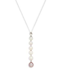 推荐14K White Gold, 7.5-9MM White Freshwater Pearl & 10.5MM Pink Kasumiga Pearl Pendant Necklace商品