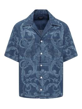 范思哲衬衫评价, Versace | Versace Baroque Pattern Short Sleeved Denim Shirt商品图片 7.1折起
