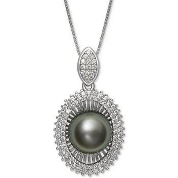 Macy's | Black Cultured Tahitian Pearl (10mm) & Cubic Zirconia 18" Pendant Necklace in Sterling Silver,商家Macy's,价格¥2331