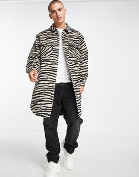 ASOS | ASOS DESIGN longline shacket in brown tiger print商品图片,