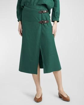 推荐Structured Linen Midi Skirt with Leather Belted Detail商品