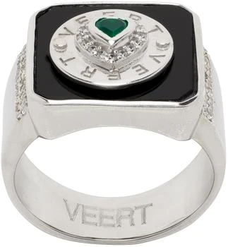 VEERT | SSENSE Exclusive White Gold & Onyx  Signature Ring,商家Ssense US,价格¥1099