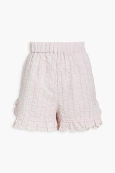 Ganni | Cherry Blossom ruffled striped organic cotton-seersucker pajama shorts商品图片,4.4折