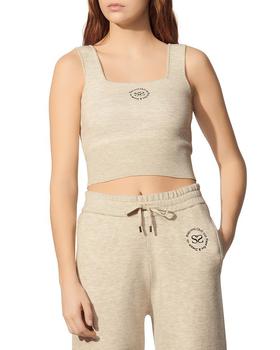 sandeo, Sandro | Paris Cropped Embroidered Knit Top商品图片 4.8折, 独家减免邮费