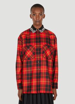 Gucci | Beaded Collar Check Shirt in Red商品图片,