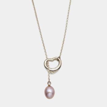 [二手商品] Tiffany & Co. | Tiffany & Co. Elsa Peretti Sterling Silver Open Heart Lariat Pearl Necklace商品图片,8.5折, 满1件减$100, 满减