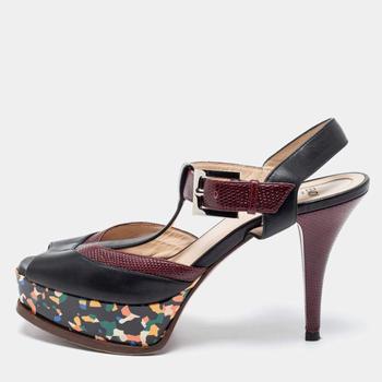 fendi鞋直邮, [二手商品] Fendi | Fendi Multicolor Lizard Embossed And Leather Fendista Platform Sandals Size 38商品图片 3.3折