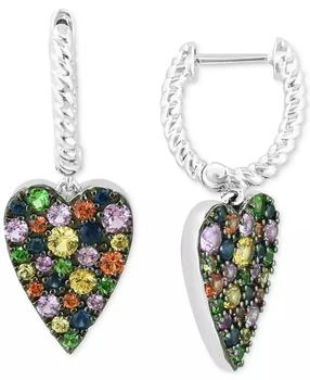 Effy | EFFY® Multi-Sapphire (1-3/8 ct. t.w.) & Tsavorite (1/8 ct. t.w.) Heart Dangle Hoop Earrings in Sterling Silver,商家Macy's,价格¥5190