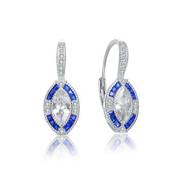 商品Genevive | Sterling Silver with White Gold  Plated and Sapphire Cubic Zirconia Leverback Earrings,商家Macy's,价格¥490图片