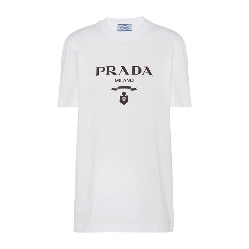 Prada | 【预售3-7天】PRADA/普拉达 22年早春新款 女士白色刺绣平纹针织棉质短袖T恤35838R_10GN_F0009_S_162商品图片,7.9折, 包邮包税