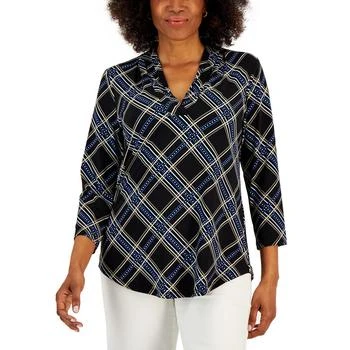 Charter Club | Petite Gathered V-Neck 3/4-Sleeve Top, Created for Macy's 3.8折