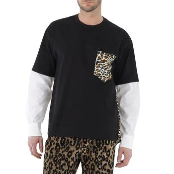 推荐Men's Black Hybrid Poplin Sleeve Animalier Cotton Jersey T-shirt商品