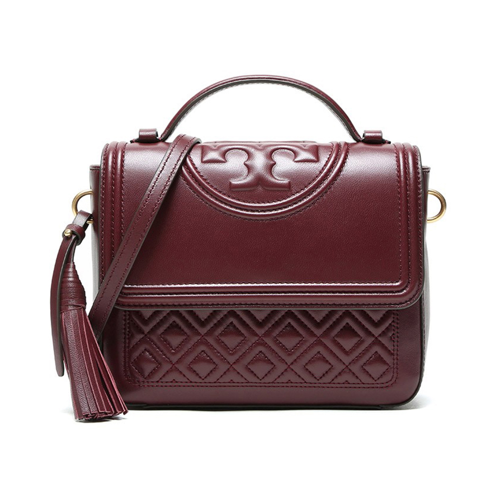 汤丽柏琦托特包单肩包, Tory Burch | TORY BURCH 女士深红色皮革绗缝流苏细节手提单肩斜挎包 61398-639商品图片 独家减免邮费