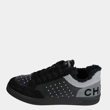 美国香奈儿鞋, [二手商品] Chanel | Chanel Black/Grey Interlocking CC Logo Leather Sneakers EU 40商品图片 