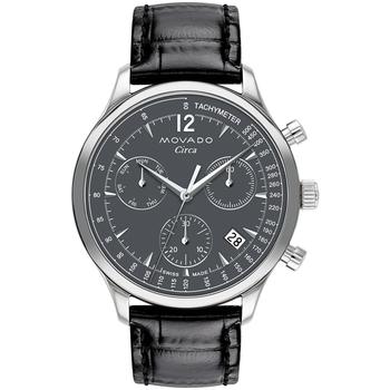 Movado | Men's Heritage Circa Swiss Quartz Chronograph Black Genuine Leather Strap Watch 43mm商品图片,
