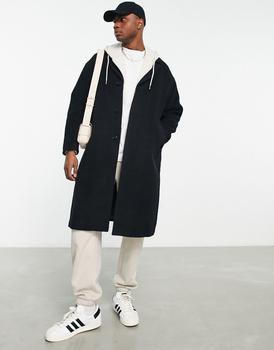 推荐Weekday albin boucle wool overcoat in black商品