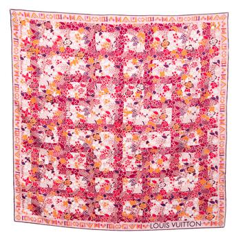 lv围巾, [二手商品] Louis Vuitton | Louis Vuitton Pink Floral Printed Silk Square Scarf商品图片 3.7折