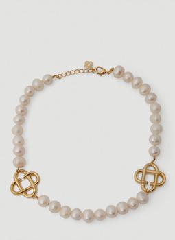 推荐Logo Plaque Pearl Necklace in White商品