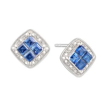 Macy's | Sapphire (5/8 ct. t.w.) & Diamond (1/20 ct. t.w.) Square Stud Earrings in Sterling Silver,商家Macy's,价格¥1639