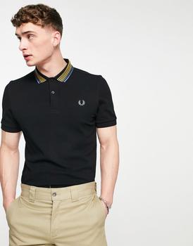 fred perry polo衣服, Fred Perry | Fred Perry stripe collar polo shirt in black商品图片 