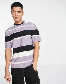 推荐River Island regular textured stripe t-shirt in purple商品