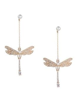 商品18K Goldplated & Cubic Zirconia Dragonfly Dangle Earrings图片