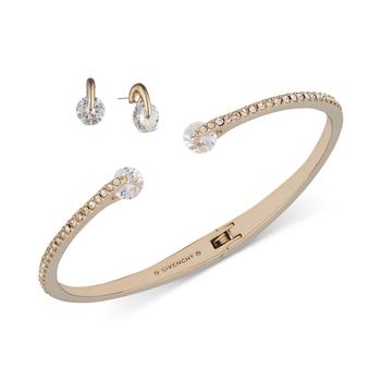商品Givenchy | Silver-Tone 2-Pc. Set White Floating Stone & Crystal Cuff Bangle Bracelet & Matching Stud Earrings,商家Macy's,价格¥559图片