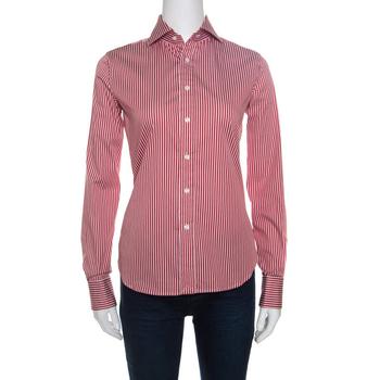 推荐Ralph Lauren Red and White Striped Long Sleeve Button Front Shirt S商品