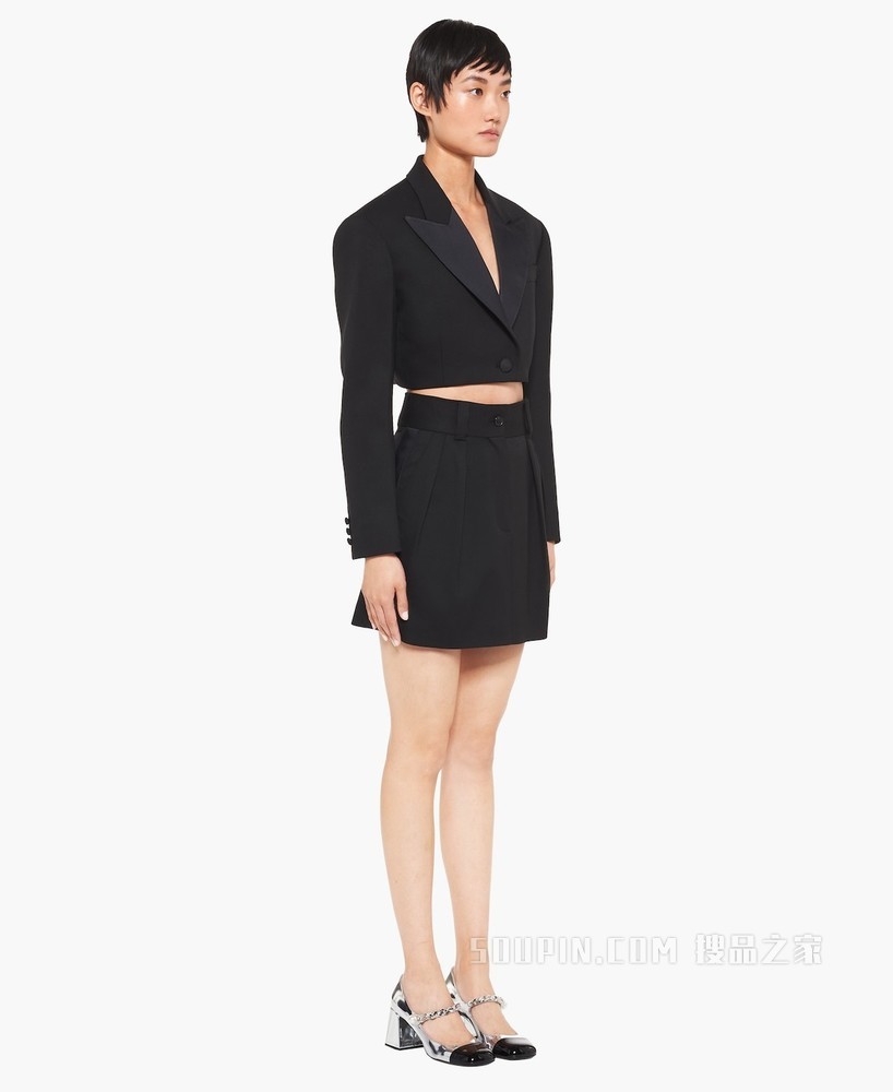 推荐MIU MIU 女士黑色呢绒迷你半身裙 MG1715-1R1-F0002商品