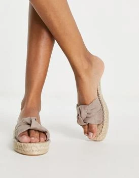 推荐ASOS DESIGN Jade knotted espadrille mules in beige商品