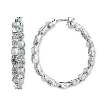 Givenchy | Silver-Tone Medium Crystal & Imitation Pearl Hoop Earrings, 1.2",商家Macy's,价格¥357