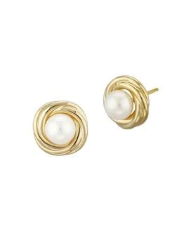 Saks Fifth Avenue | 14K Yellow Gold & 5MM Cultured Pearl Earrings,商家Saks OFF 5TH,价格¥2327