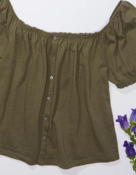 AE | AE Puff-Sleeve Button-Up Tee商品图片,4折