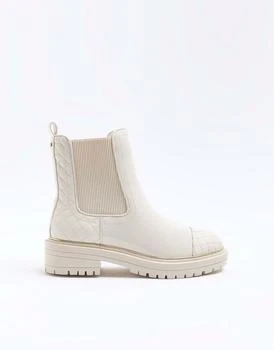 River Island | River Island Wide fit quilted chelsea boots in cream 